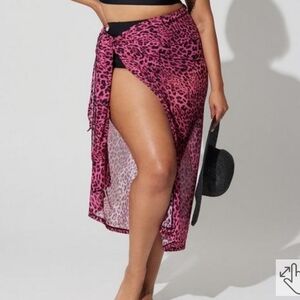 🆕️👙HOT PINK & BLACK LEOPARD PRINT MESH SWIM SARONG COVER UP👙